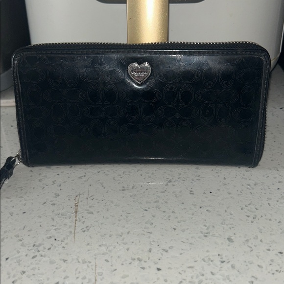 Coach Black Wallet with Silver Heart Logo